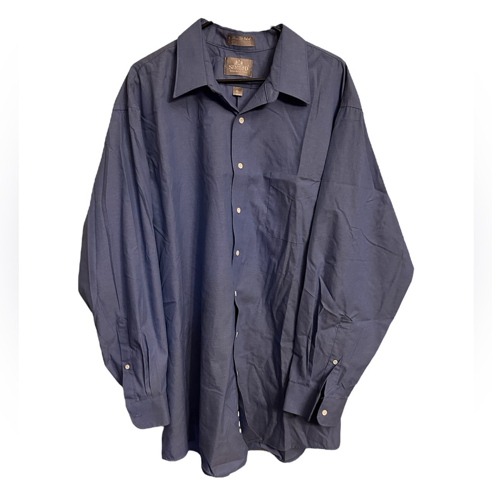 Men's Stafford Executive Blue Button Down Dress Shirt  18 1/2 Pinpoint Oxford